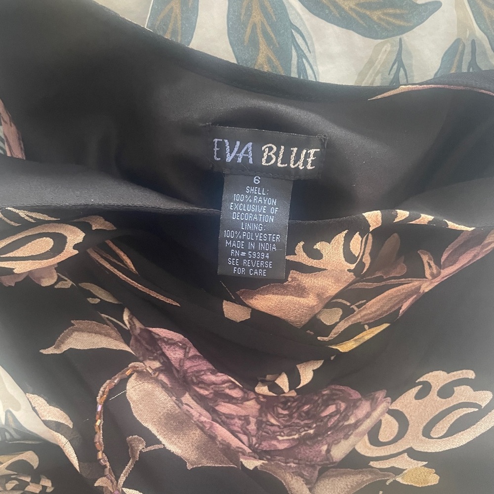 Vintage Eva blue beaded floral maxi dress with matching versatile belt/scarf - Picture 4 of 7